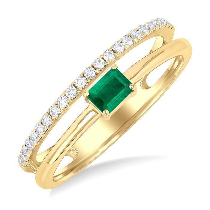 Emerald Shape East-West Gemstone & Diamond Ring