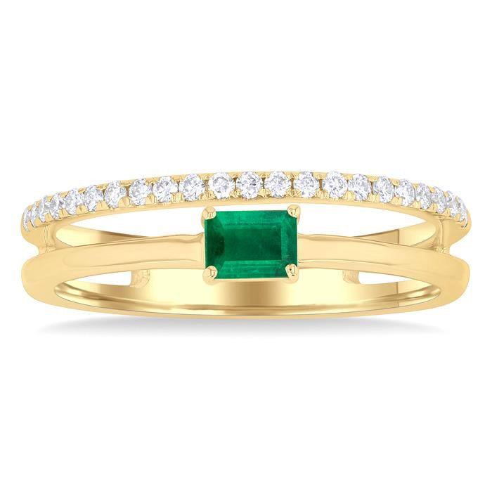 Emerald Shape East-West Gemstone & Diamond Ring