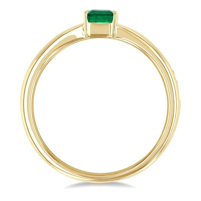 Emerald Shape East-West Gemstone & Diamond Ring