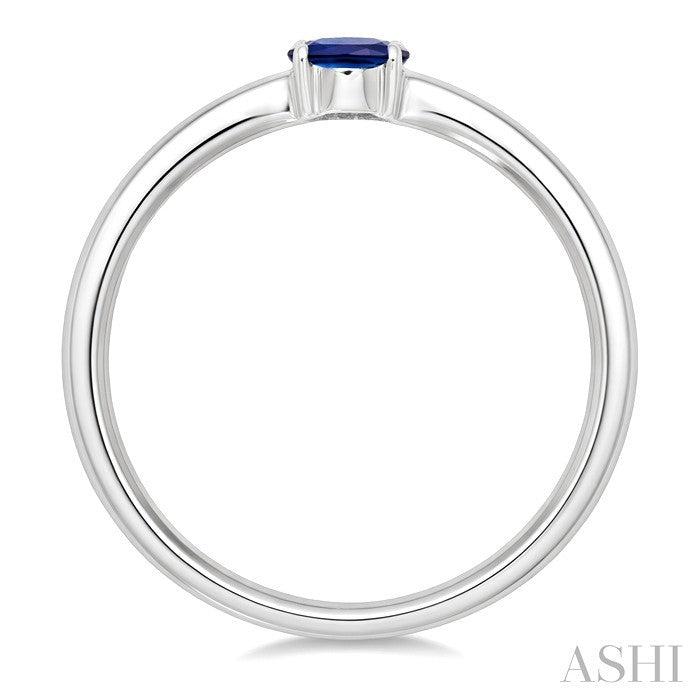 4x3 MM Oval Cut Sapphire and 1/6 Ctw Round Cut Diamond East-West Set Precious Fashion Ring in 14K White Gold