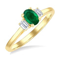 1/5 Ctw 3-Stone Oval Cut 6X4MM Emerald and Emerald Cut Diamond Precious Ring in 14K Yellow Gold