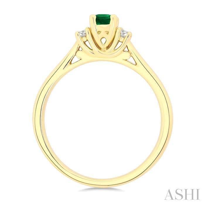1/5 Ctw 3-Stone Oval Cut 6X4MM Emerald and Emerald Cut Diamond Precious Ring in 14K Yellow Gold