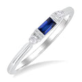 4X2 MM Baguette Cut Sapphire and 1/20 Ctw Round Cut Diamond Precious Fashion Ring in 10K White Gold