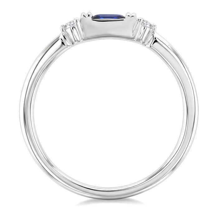 4X2 MM Baguette Cut Sapphire and 1/20 Ctw Round Cut Diamond Precious Fashion Ring in 10K White Gold