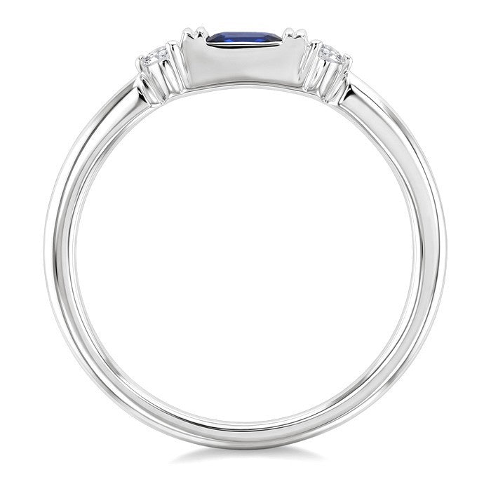4X2 MM Baguette Cut Sapphire and 1/20 Ctw Round Cut Diamond Precious Fashion Ring in 10K White Gold