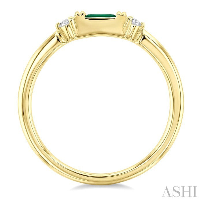 4X2 MM Baguette Cut Emerald and 1/20 Ctw Round Cut Diamond Precious Fashion Ring in 10K Yellow Gold