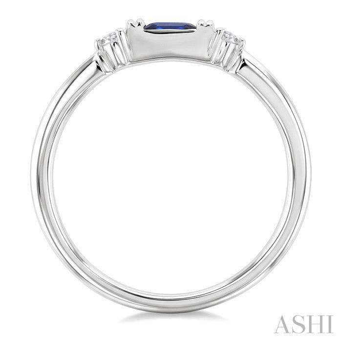 4X2 MM Baguette Cut Sapphire and 1/20 Ctw Round Cut Diamond Precious Fashion Ring in 10K White Gold