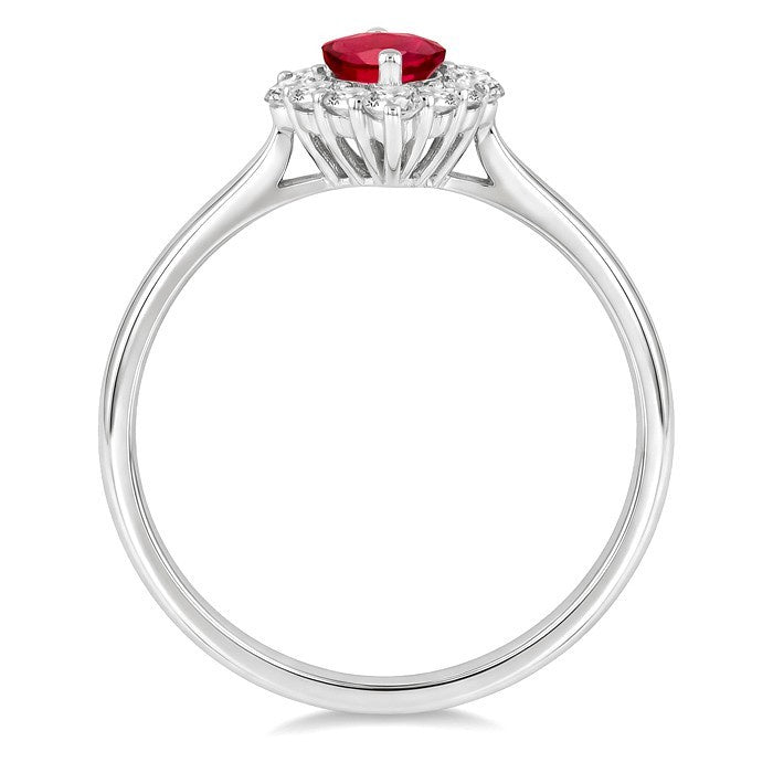 8X4 MM Marquise Shape Ruby and 3/8 Ctw Marquise and Round Cut Diamond Precious Ring in 14K White Gold