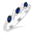 4x2 MM Marquise Cut Sapphire and 1/8 Ctw Baguette Cut Diamond Precious Fashion Ring in 14K White Gold