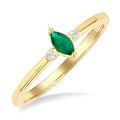 5x2.5 MM Marquise Shape Emerald and 1/50 Ctw Petite Round Cut Diamond Fashion Ring in 10K Yellow Gold