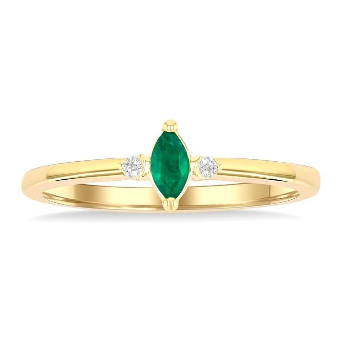 5x2.5 MM Marquise Shape Emerald and 1/50 Ctw Petite Round Cut Diamond Fashion Ring in 10K Yellow Gold