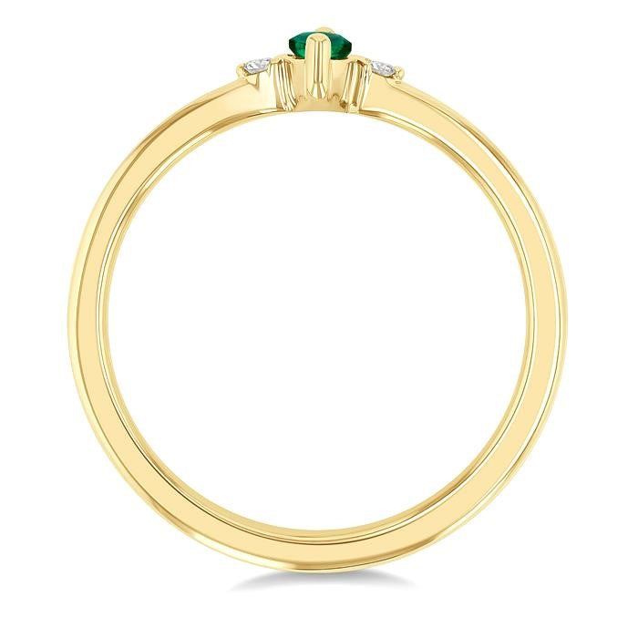 5x2.5 MM Marquise Shape Emerald and 1/50 Ctw Petite Round Cut Diamond Fashion Ring in 10K Yellow Gold