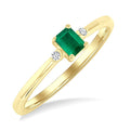4x3 MM Octagon Shape Emerald and 1/50 Ctw Petite Round Cut Diamond Fashion Ring in 10K Yellow Gold