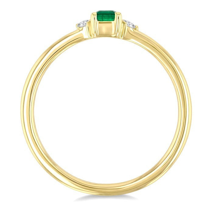 4x3 MM Octagon Shape Emerald and 1/50 Ctw Petite Round Cut Diamond Fashion Ring in 10K Yellow Gold