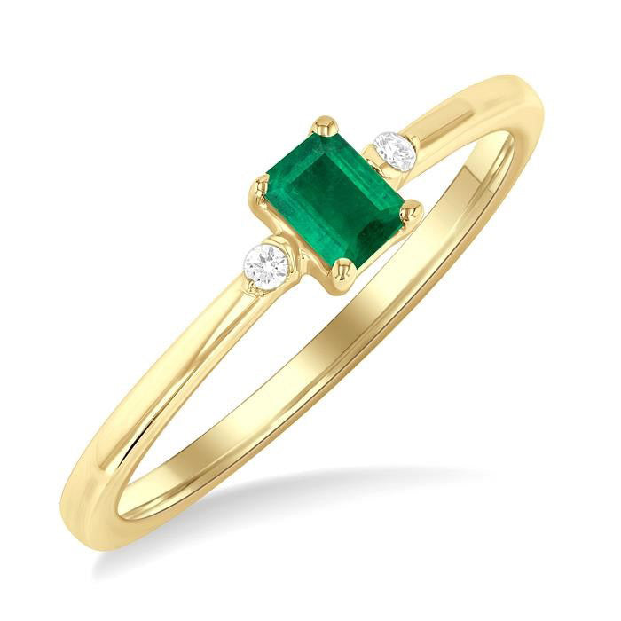 Emerald Shape Gemstone & Petite Diamond Fashion Ring