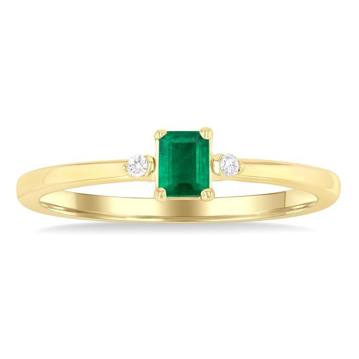 Emerald Shape Gemstone & Petite Diamond Fashion Ring