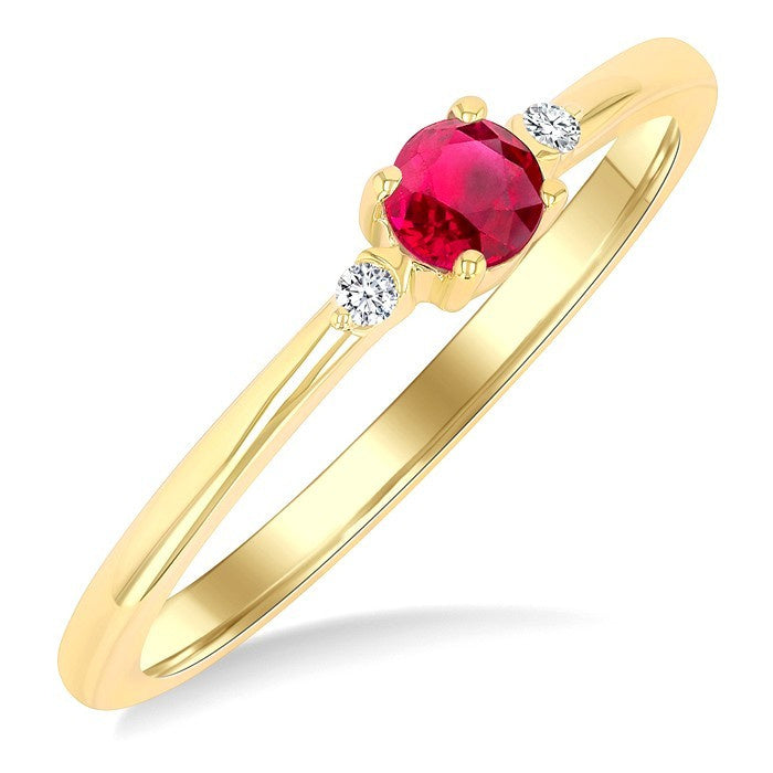 3.5 MM Round Shape Ruby and 1/50 Ctw Petite Round Cut Diamond Fashion Ring in 10K Yellow Gold