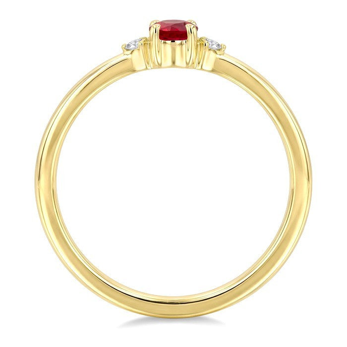 3.5 MM Round Shape Ruby and 1/50 Ctw Petite Round Cut Diamond Fashion Ring in 10K Yellow Gold
