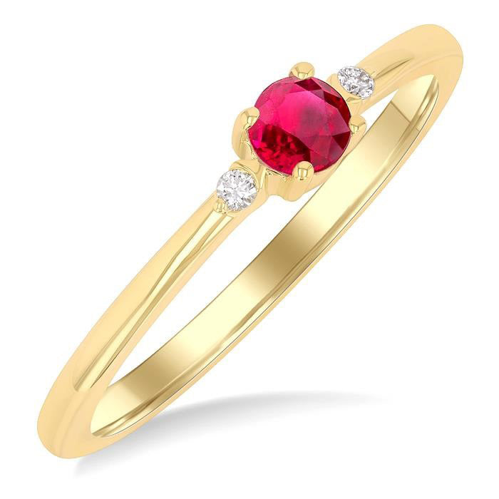 Round Shape Gemstone & Petite Diamond Fashion Ring
