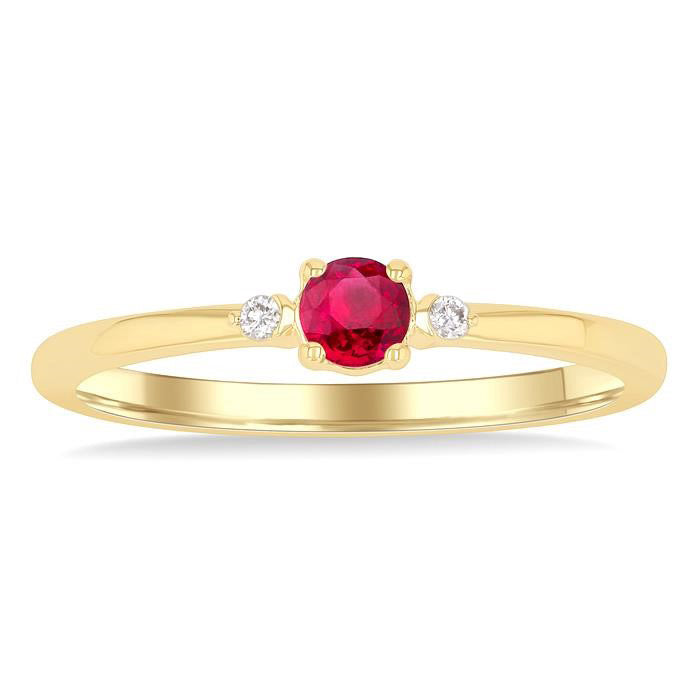 Round Shape Gemstone & Petite Diamond Fashion Ring