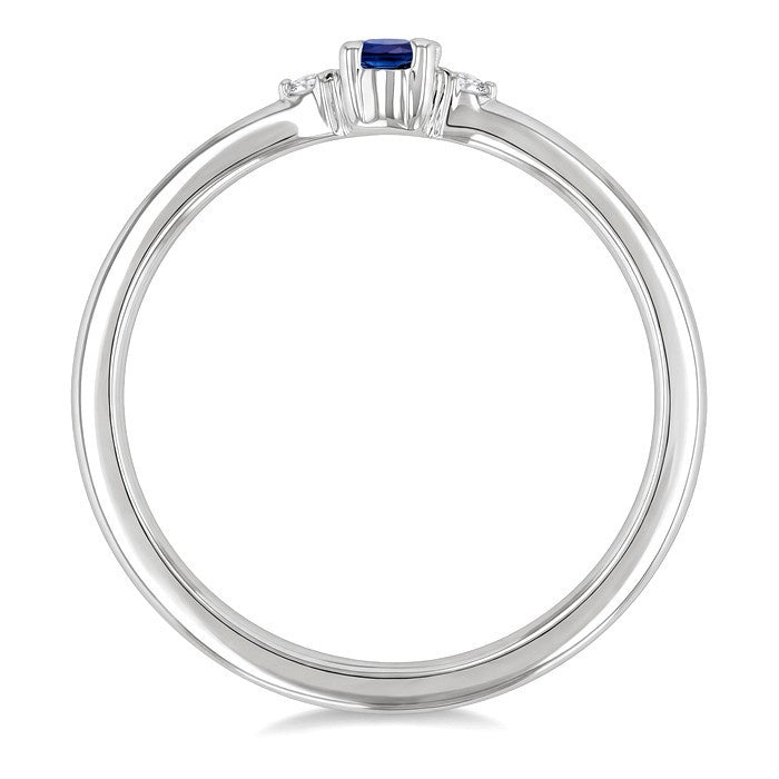 4x3 MM Oval Shape Sapphire and 1/50 Ctw Petite Round Cut Diamond Fashion Ring in 10K White Gold