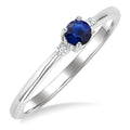 3.5 MM Round Shape Sapphire and 1/50 Ctw Petite Round Cut Diamond Fashion Ring in 10K White Gold
