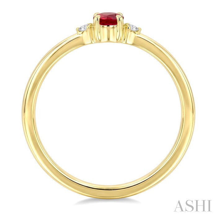 3.5 MM Round Shape Ruby and 1/50 Ctw Petite Round Cut Diamond Fashion Ring in 10K Yellow Gold