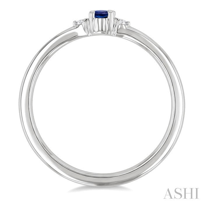 4x3 MM Oval Shape Sapphire and 1/50 Ctw Petite Round Cut Diamond Fashion Ring in 10K White Gold