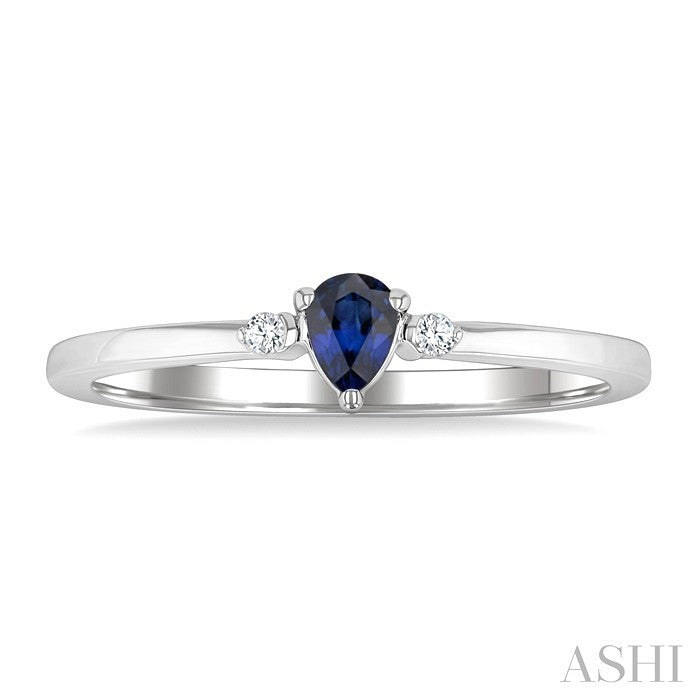 4x3 MM Pear Shape Sapphire and 1/50 Ctw Petite Round Cut Diamond Fashion Ring in 10K White Gold