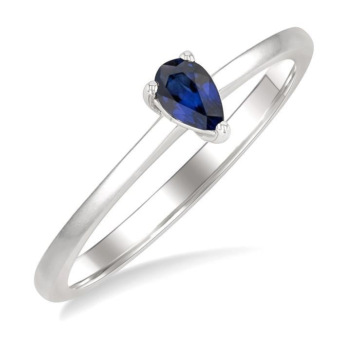5x3 MM Pear Shape Sapphire Precious Solitaire Ring in 14K White Gold