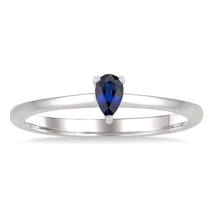 5x3 MM Pear Shape Sapphire Precious Solitaire Ring in 14K White Gold