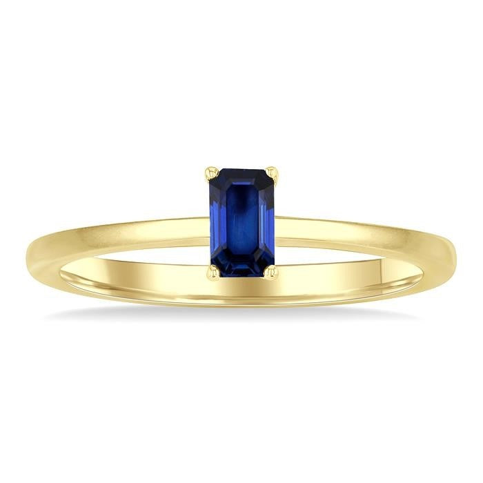 5x3 MM Octagon Shape Sapphire Precious Solitaire Ring in 14K Yellow Gold