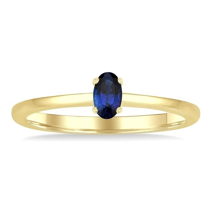 5x3 MM Oval Shape Sapphire Precious Solitaire Ring in 14K Yellow Gold