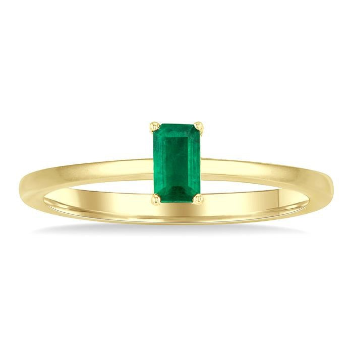 5x3 MM Octagon shape Emerald Precious Solitaire Ring in 14K Yellow Gold