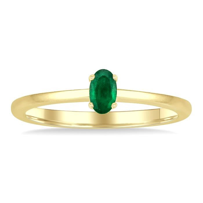 5x3 MM Oval shape Emerald Precious Solitaire Ring in 14K Yellow Gold