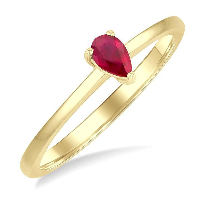 5x3 MM Pear Shape Ruby Precious Solitaire Ring in 14K Yellow Gold
