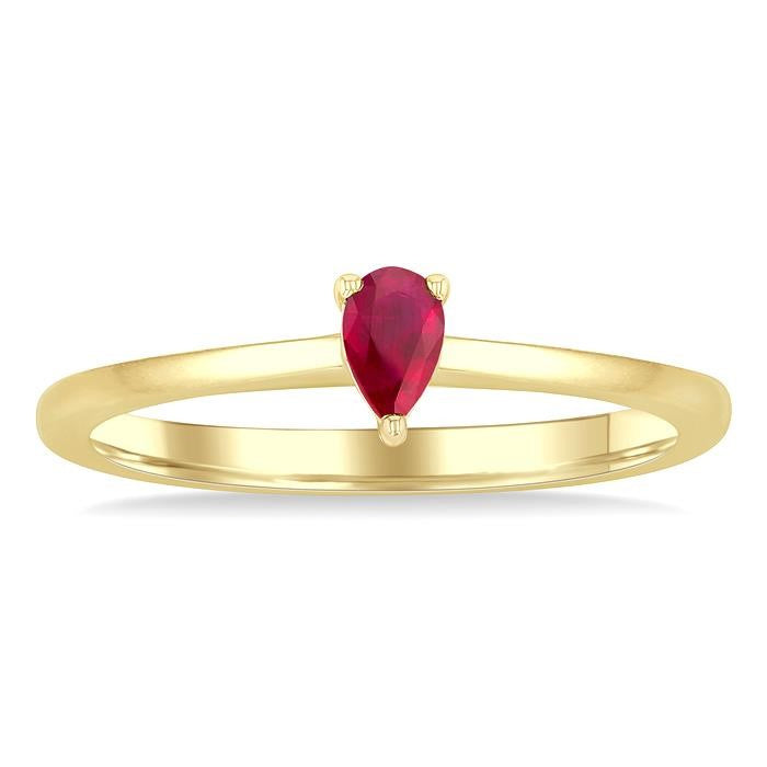 5x3 MM Pear Shape Ruby Precious Solitaire Ring in 14K Yellow Gold