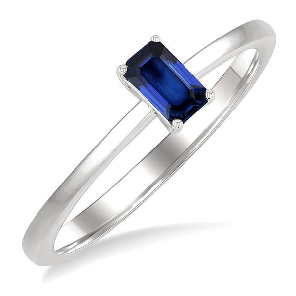 5x3 MM Octagon Shape Sapphire Precious Solitaire Ring in 14K White Gold