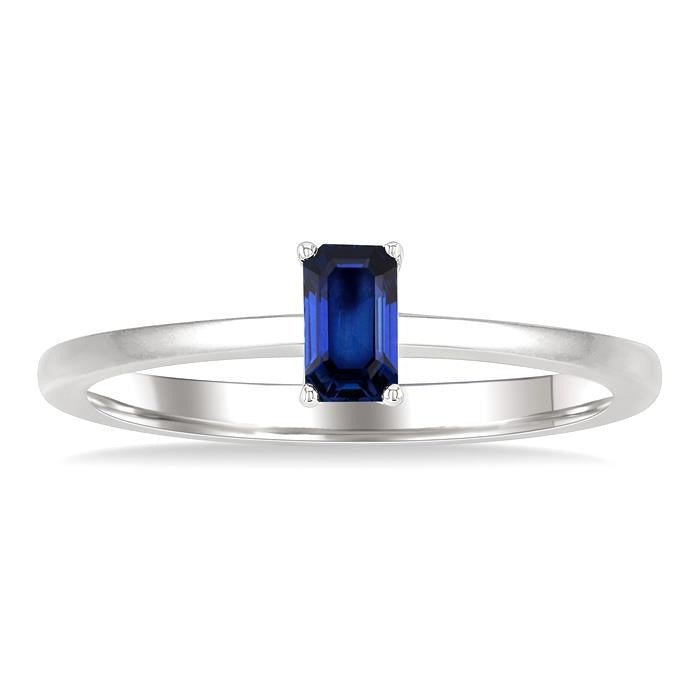 5x3 MM Octagon Shape Sapphire Precious Solitaire Ring in 14K White Gold