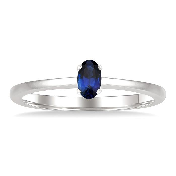 5x3 MM Oval Shape Sapphire Precious Solitaire Ring in 14K White Gold
