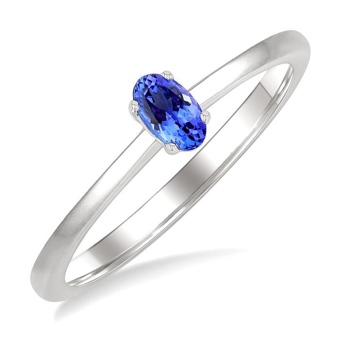 5X3 MM Oval Shape Tanzanite Semi-Precious Solitaire Ring in 14K White Gold