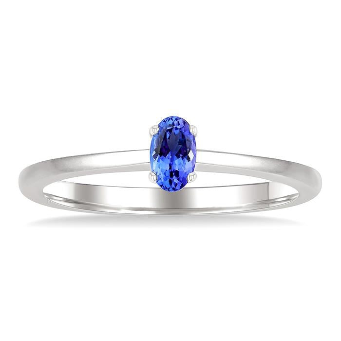 5X3 MM Oval Shape Tanzanite Semi-Precious Solitaire Ring in 14K White Gold