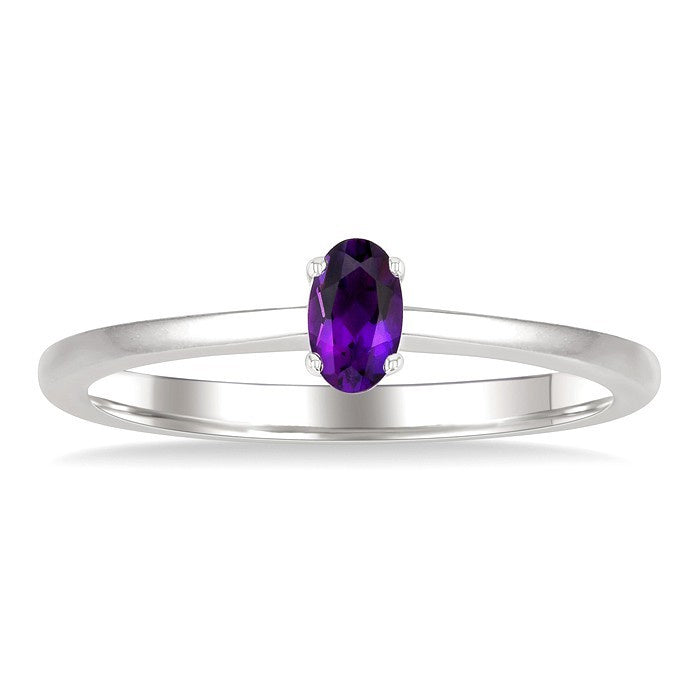 5X3 MM Oval Shape Amethyst Semi-Precious Solitaire Ring in 10K White Gold