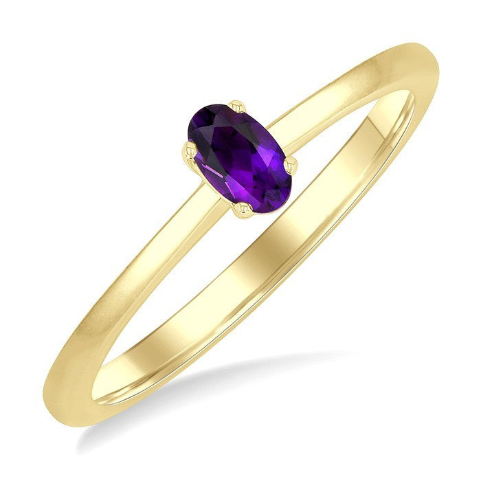 5X3 MM Oval Shape Amethyst Semi-Precious Solitaire Ring in 10K Yellow Gold
