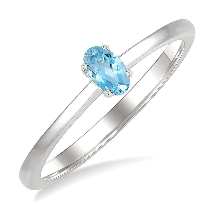 5X3 MM Oval Shape Aquamarine Semi-Precious Solitaire Ring in 10K White Gold