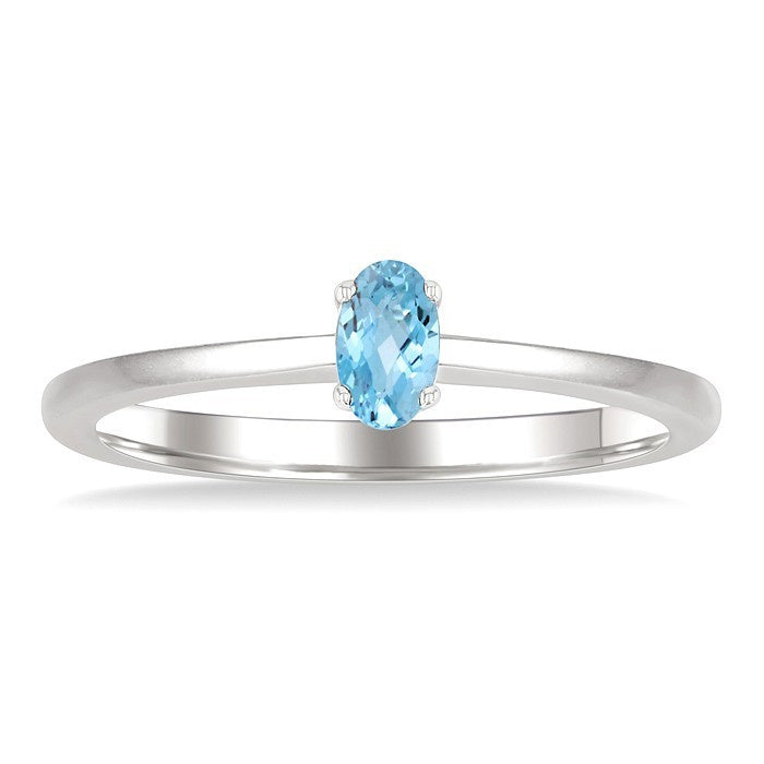 5X3 MM Oval Shape Aquamarine Semi-Precious Solitaire Ring in 10K White Gold
