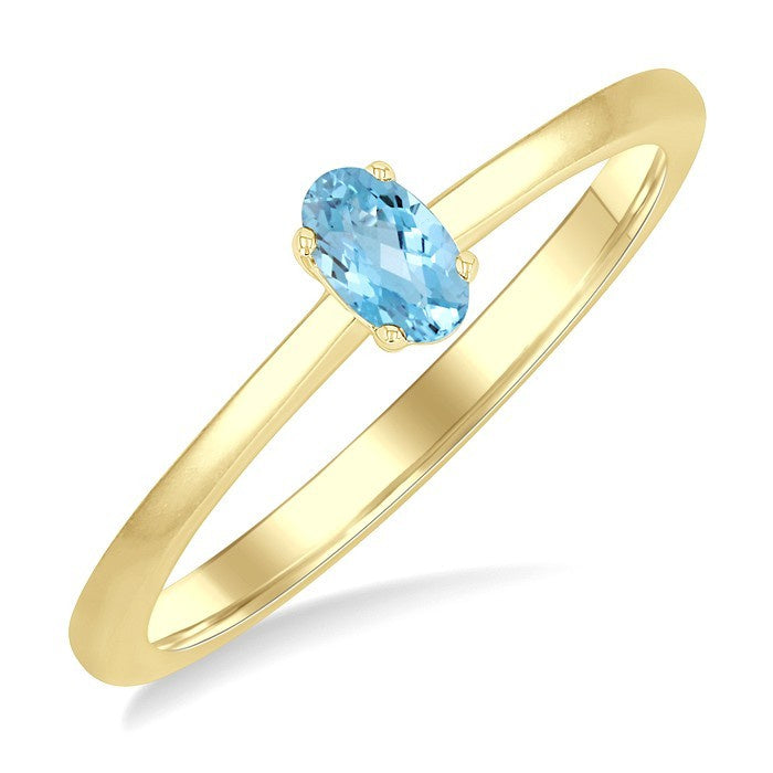 5X3 MM Oval Shape Aquamarine Semi-Precious Solitaire Ring in 10K Yellow Gold