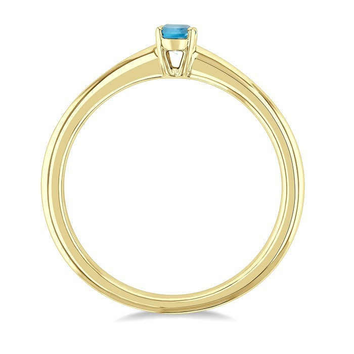 5X3 MM Oval Shape Aquamarine Semi-Precious Solitaire Ring in 10K Yellow Gold