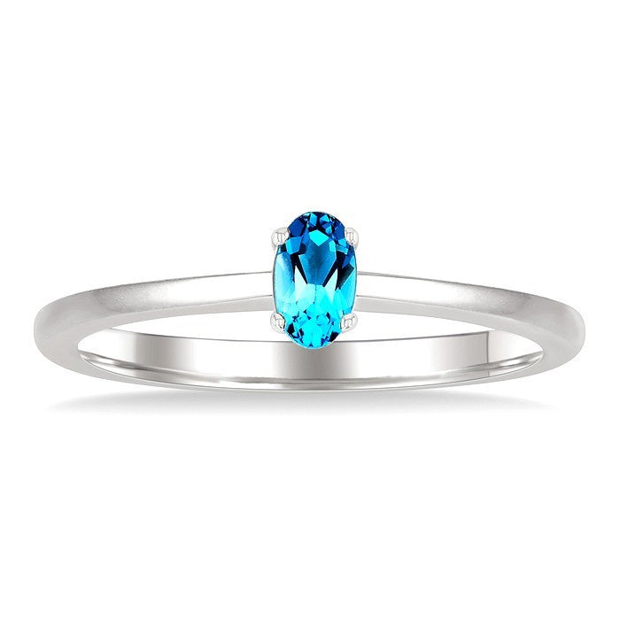 5X3 MM Oval Shape Blue Topaz Semi-Precious Solitaire Ring in 10K White Gold