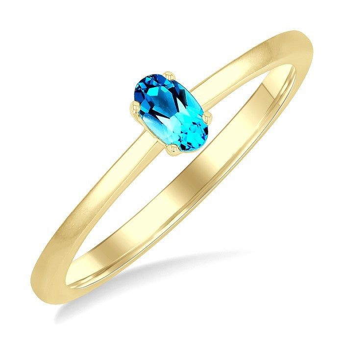 5X3 MM Oval Shape Blue Topaz Semi-Precious Solitaire Ring in 10K Yellow Gold